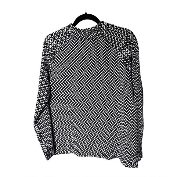 Talbots T by Talbots Blue and White Print Mock Zip Neck Shirt Top Size Medium - Picture 2 of 9